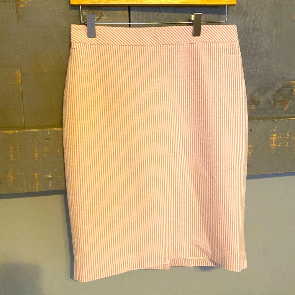 Pink and White Linen Pencil Skirt, Lined